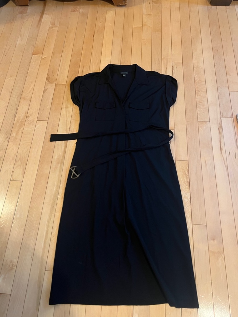 Ann Taylor Black Midi Shirt Dress with Tie Belt Size Small